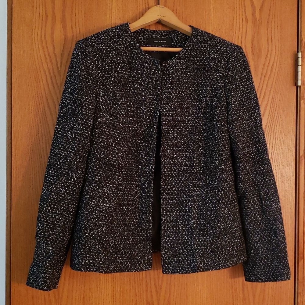 Very Nice Jones New York Black White Open Front Blazer Jacket Sz 8